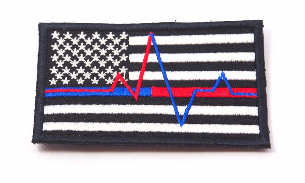 USA FLAG THIN BLUE LINE RED LINE PARAMEDIC EMT EMS MORALE SEW ON PATCH