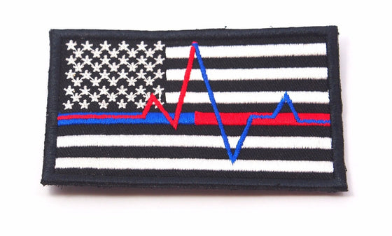 USA FLAG THIN BLUE LINE RED LINE PARAMEDIC EMT EMS MORALE SEW ON PATCH