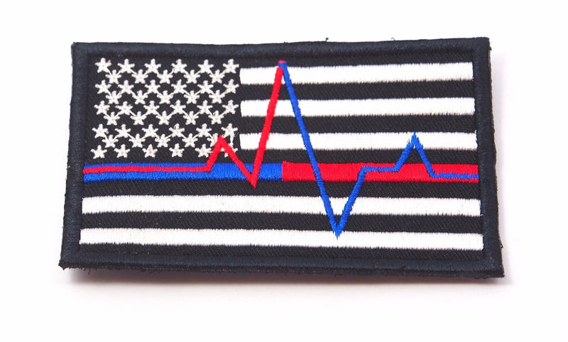USA FLAG THIN BLUE LINE RED LINE PARAMEDIC EMT EMS MORALE SEW ON PATCH