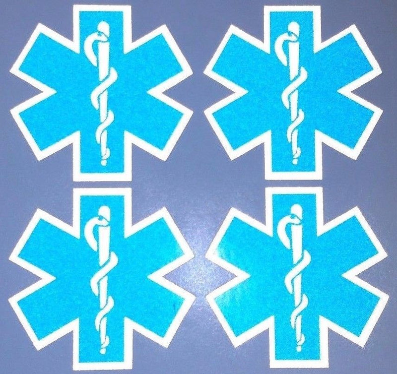 FOUR Blue Reflective Vinyl Star Of Life Car or Fire Helmet Decal EMS EMT 2 inch
