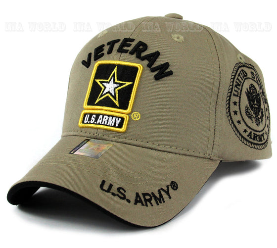 US ARMY hat cap Military VETERAN ARMY STRONG Licensed Baseball cap-Khaki Beige