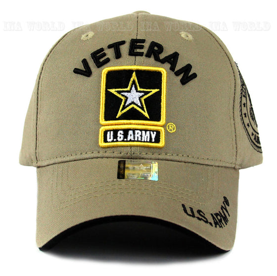 US ARMY hat cap Military VETERAN ARMY STRONG Licensed Baseball cap-Khaki Beige