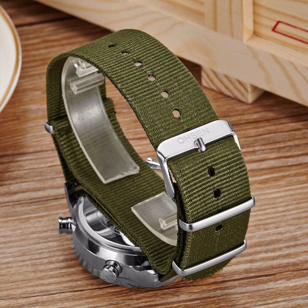 Men Military Army Green Analog Digital Quartz Nylon Canvas Wrist Watch Sport US