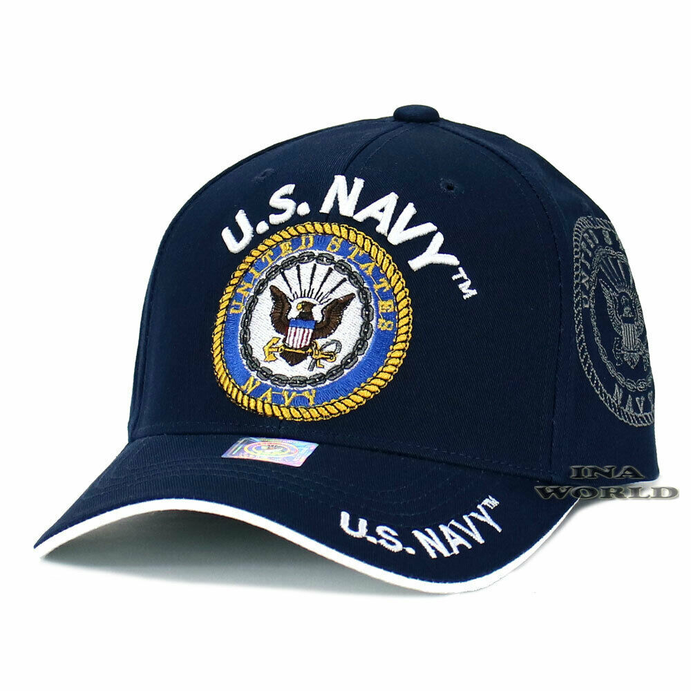 U.S. NAVY Hat Military NAVY Official Licensed Baseball Cap- Navy Blue/White