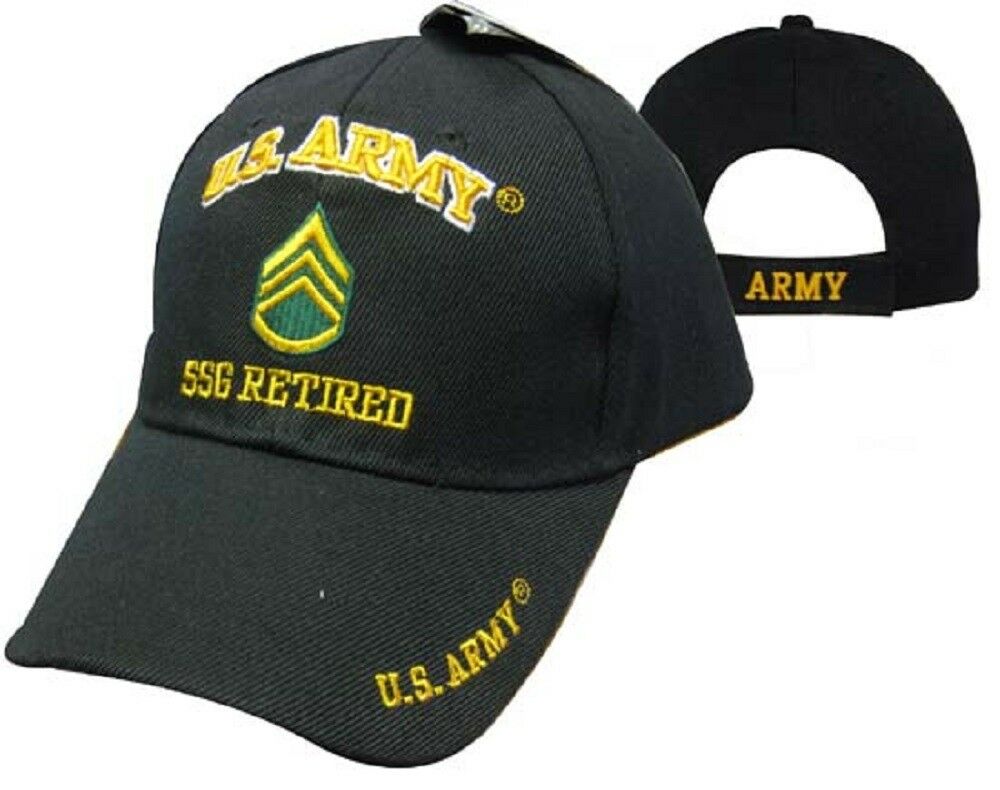 U.S. Army SSG Retired Military Black Embroidered Cap Hat CAP560B (TOPW)