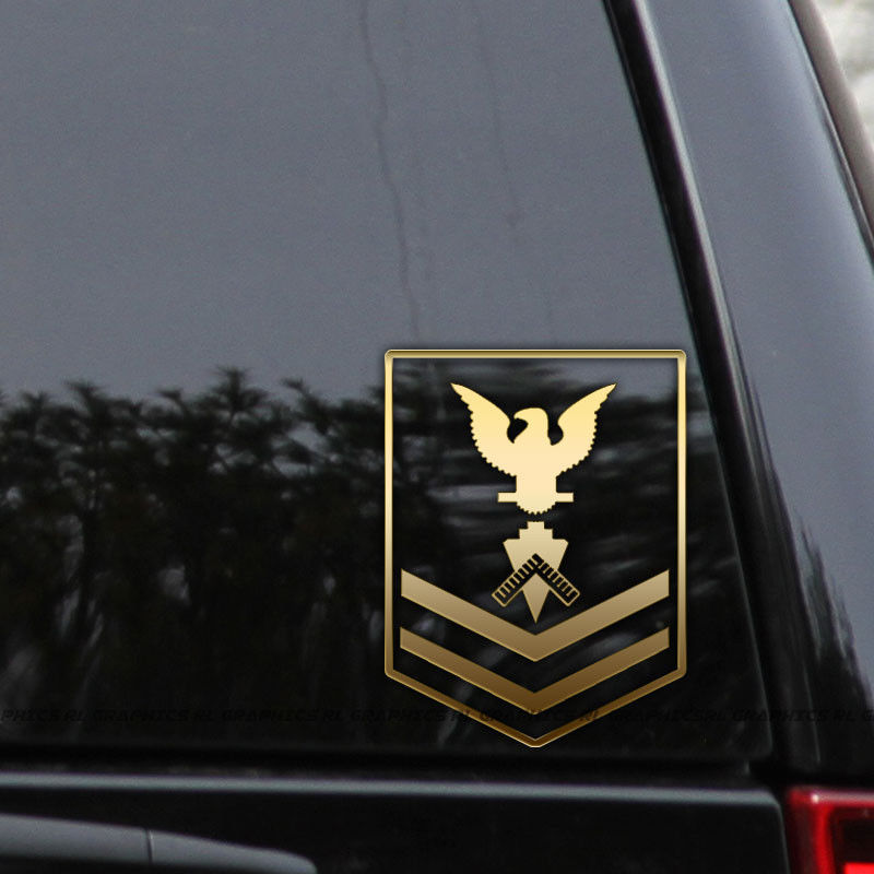 2PCS/SET US Navy SEABEES Builder Decal Sticker Officer Chief Senior Master Window