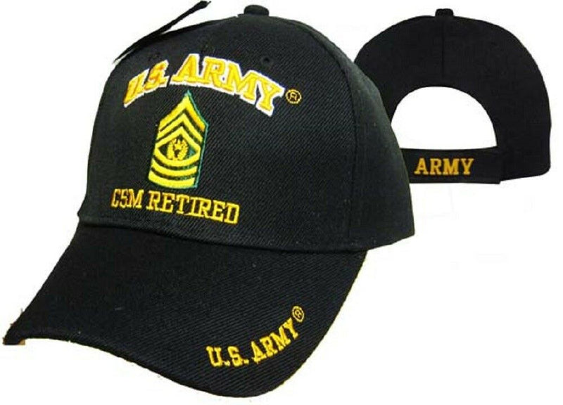U.S. Army CSM Command Retired Military Black Embroidered Cap Hat CAP560G