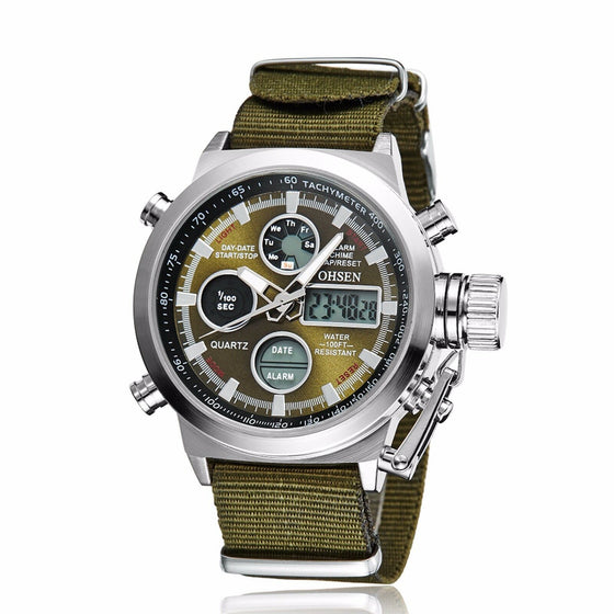 Men Military Army Green Analog Digital Quartz Nylon Canvas Wrist Watch Sport US