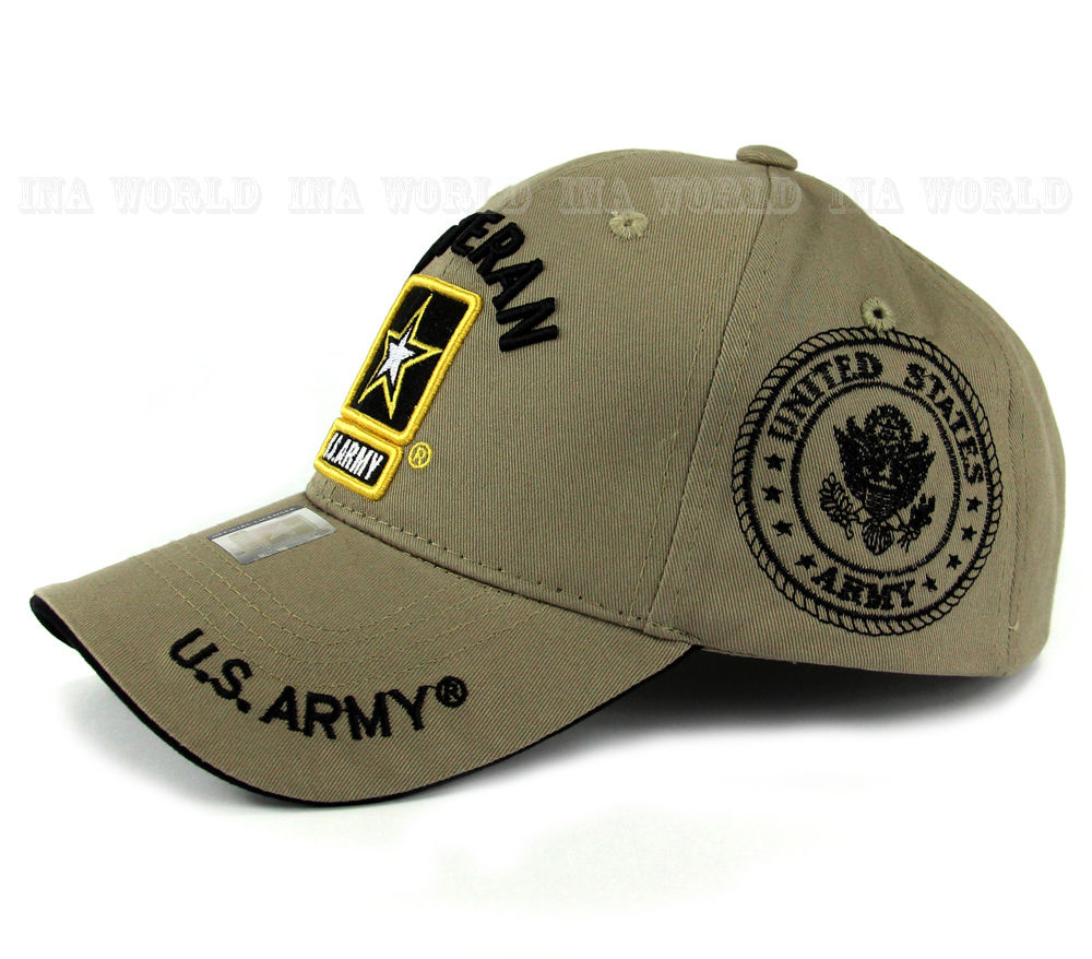 US ARMY hat cap Military VETERAN ARMY STRONG Licensed Baseball cap-Khaki Beige