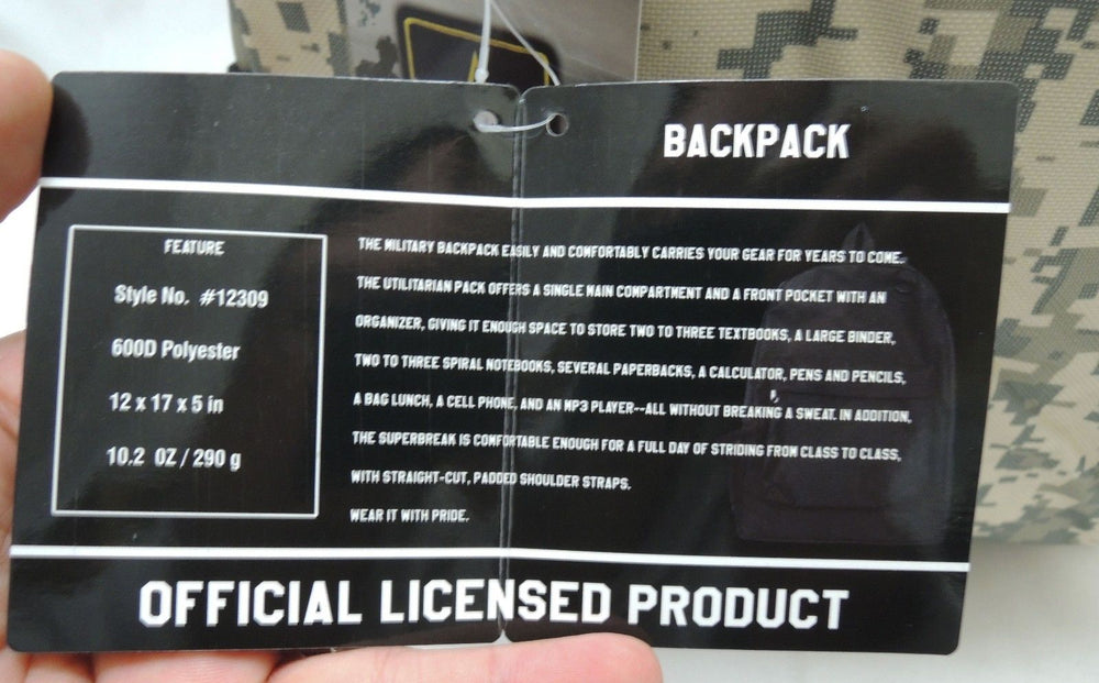 US Army Backpack - Digital Camo Print - Official Licensed Product of U.S. Army