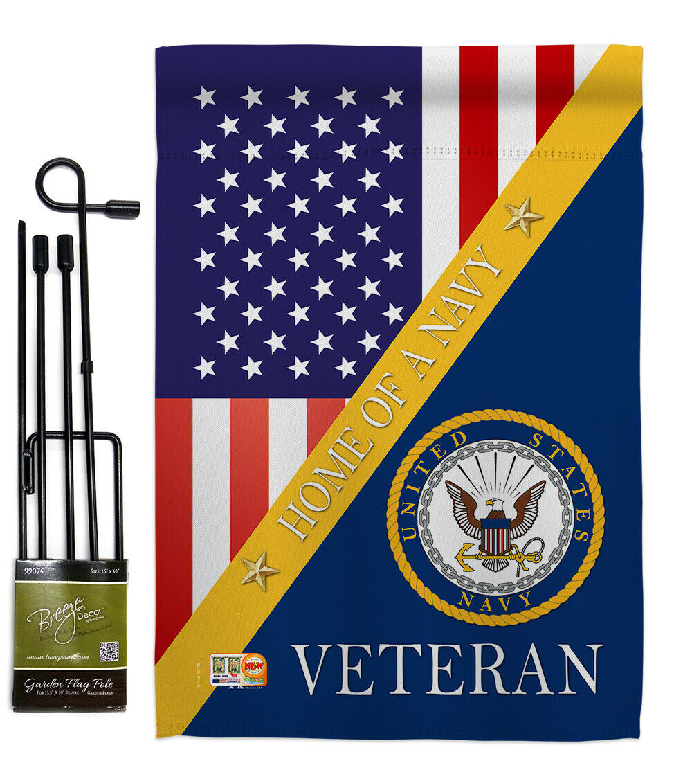 Home Of Navy Garden Flag USN Armed Forces Military Veteran Gift Yard Banner