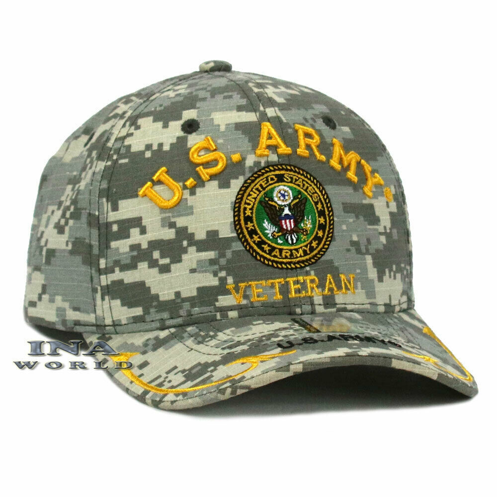 U.S. ARMY Hat ARMY VETERAN Eagle Logo Military Licensed Baseball Cap- ACU Camo