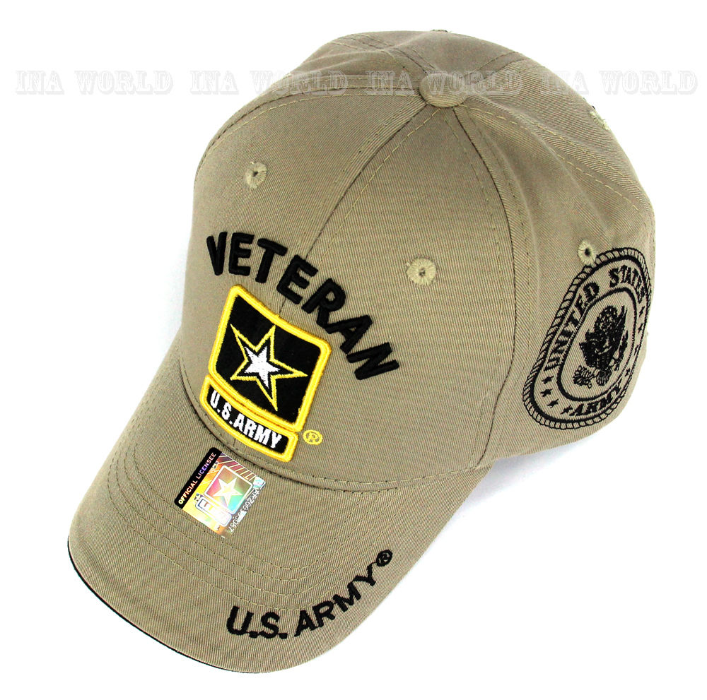 US ARMY hat cap Military VETERAN ARMY STRONG Licensed Baseball cap-Khaki Beige