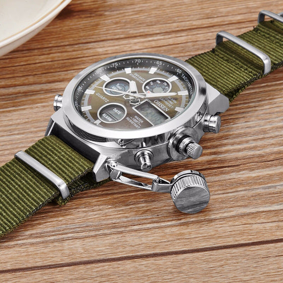 Men Military Army Green Analog Digital Quartz Nylon Canvas Wrist Watch Sport US