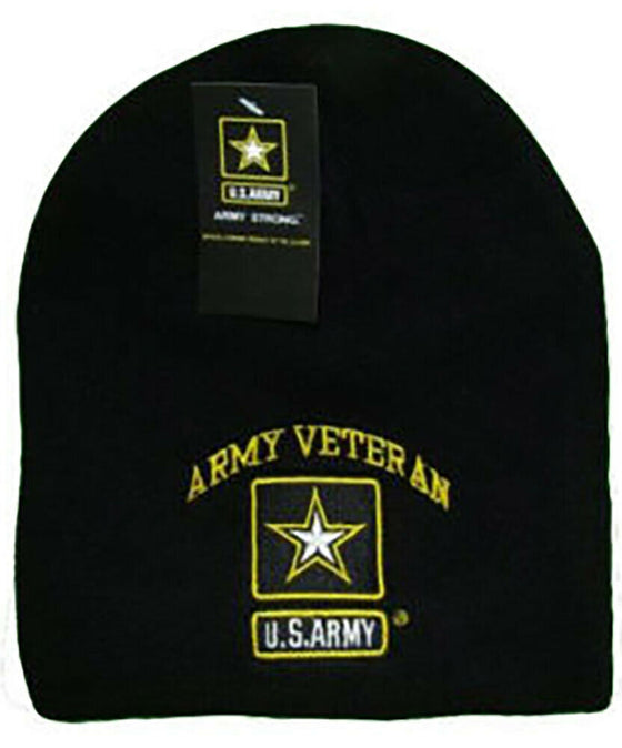 8" Army Star Veteran Vet Logo Black Embroidered Beanie Skull Cap Hat WIN581A