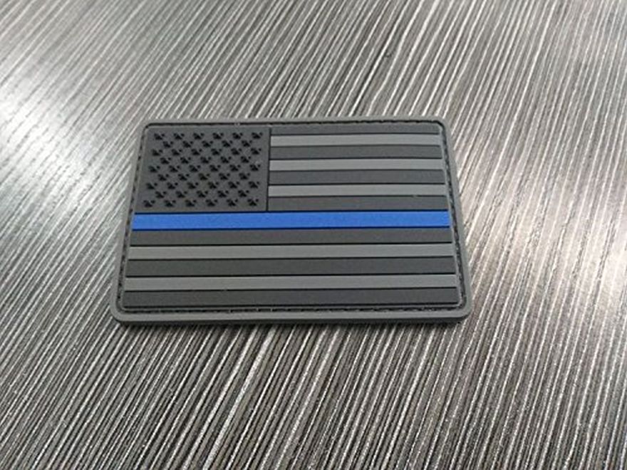 Thin Blue Line Subdued American USA Flag Police PVC Rubber “VELCRO® brand” hook