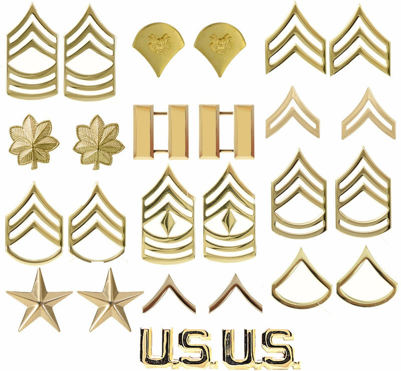 US Army Rank Insignia Gold Polished Pin Set - USA Made