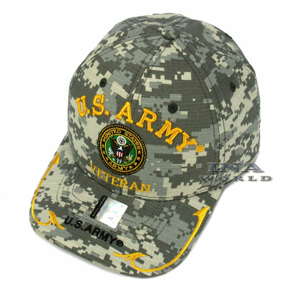 U.S. ARMY Hat ARMY VETERAN Eagle Logo Military Licensed Baseball Cap- ACU Camo
