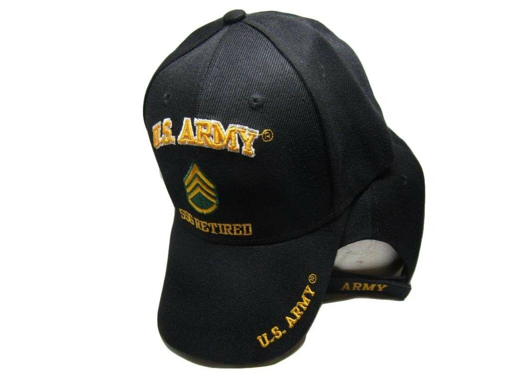 U.S. Army SSG Retired Military Black Embroidered Cap Hat CAP560B (TOPW)