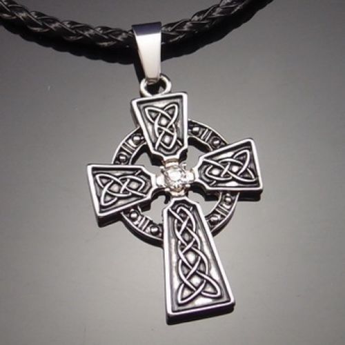 Irish Celtic Knot CZ Cross Pewter Pendant with 20" Choker Necklace PP#251