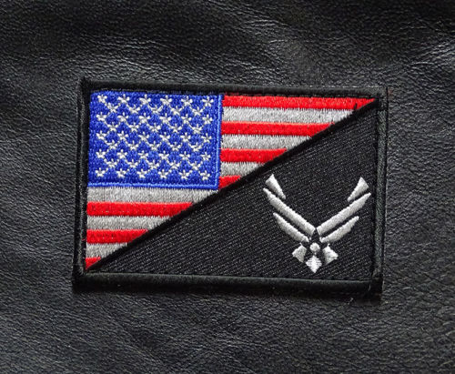 USA AIR FORCE LOGO USA FLAG R/W EMBROIDERED 3 INCH HOOK PATCH