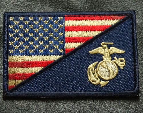 USA FLAG MARINE CORPS USMC SUBDUED DRK NAVY MORALE HOOK PATCH