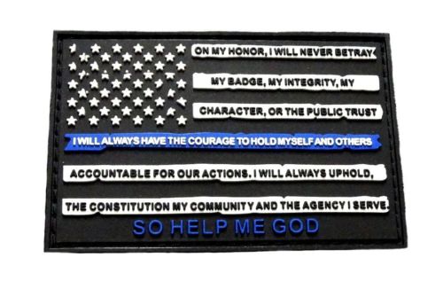 Police Thin Blue Line American Flag Leo Oath Patch (HOOK-PVC Rubber)
