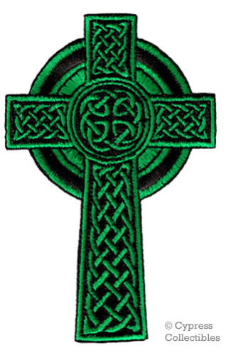 CELTIC CROSS GREEN iron-on PATCH embroidered IRISH CHRISTIAN RELIGIOUS EMBLEM