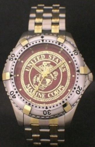LADIES MEDALLION DIAL US MARINE CORPS WATCH - STEEL/GOLD WITH USMC EMBLEM