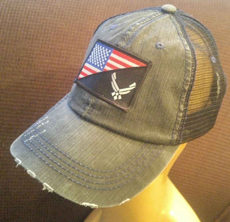 United States Air Force & Flag Distressed Baseball Cap Black Hat