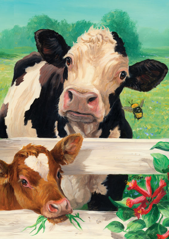 Farm Buddies 12.5 x 18 Barnyard Cow Bee Flower Meadow Garden Flag