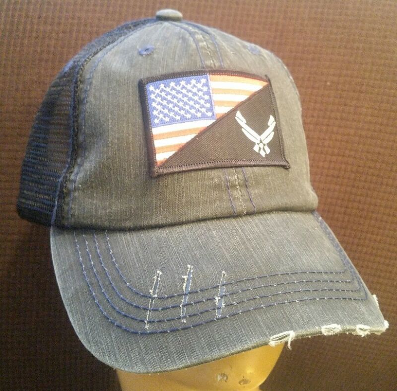 United States Air Force & Flag Distressed Baseball Cap Black Hat