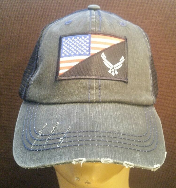 United States Air Force & Flag Distressed Baseball Cap Black Hat