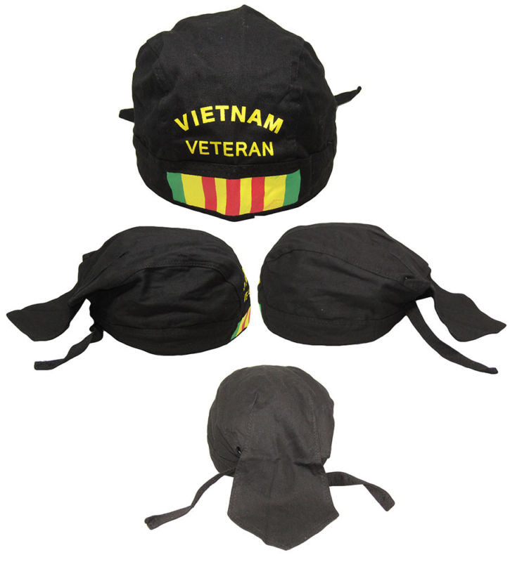 Vietnam Veteran Black Do Rag Doo Rag Skull Cap Head Wrap