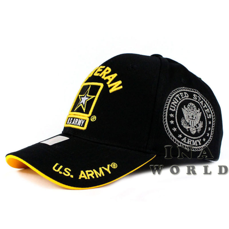 U.S. ARMY hat cap Military VETERAN ARMY STRONG Licensed Baseball cap- Black/Gold