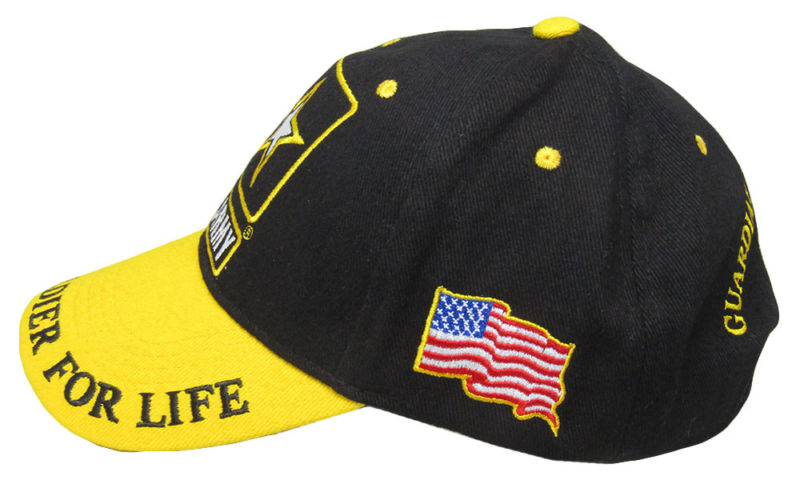 US Army Star Soldier For Life Guardian of Freedom Black Yellow Embroidered Cap