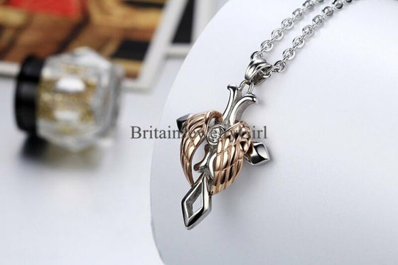 Stainless Steel Mens Women Angel Wing Celtic Cross Pendant Chain Necklace 22"