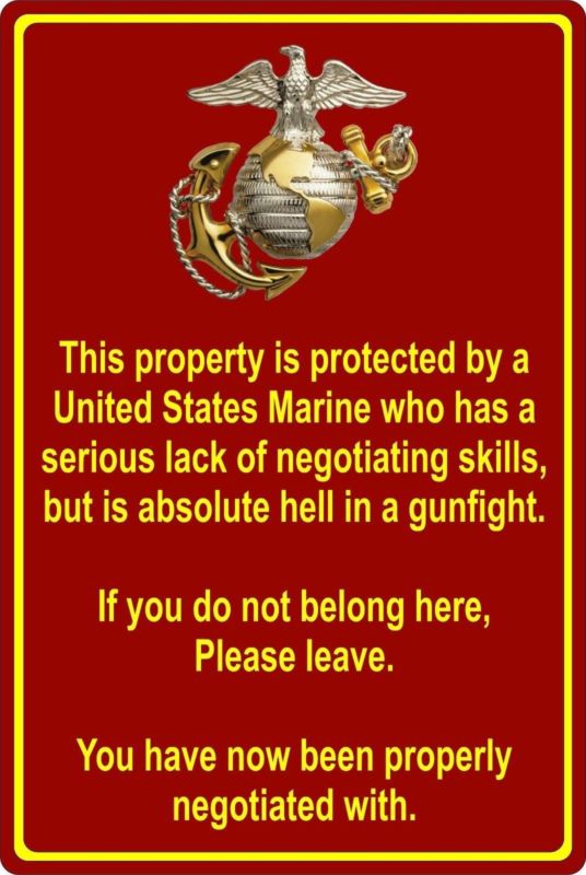 Property Protected by Marine USMC Marine Corps 8" x 12" Aluminum Metal Sign