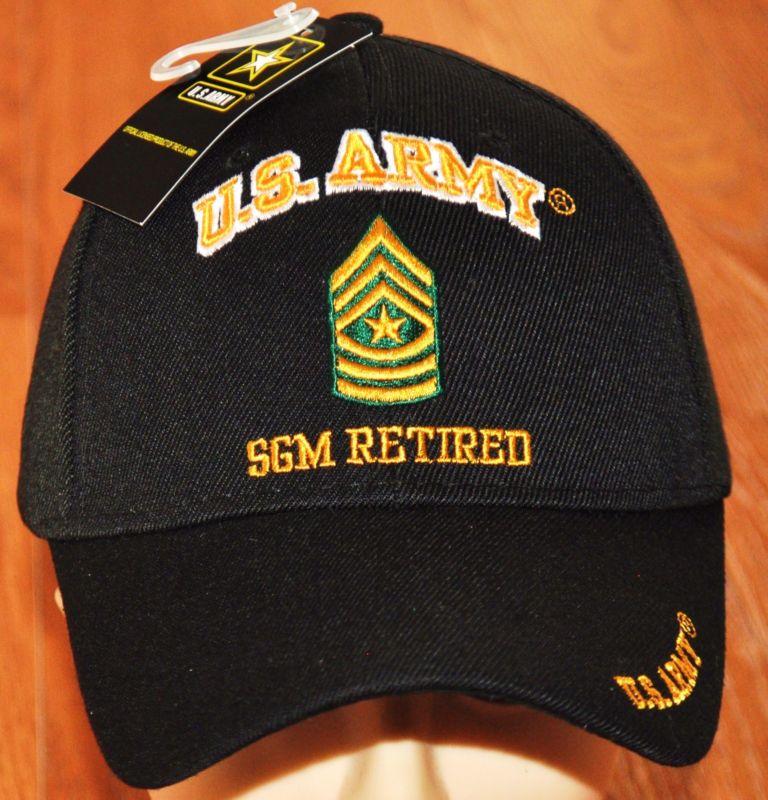 New Black US Army SGM Sergeant Major Retired Hat Ball Cap Veteran E-9 Licensed