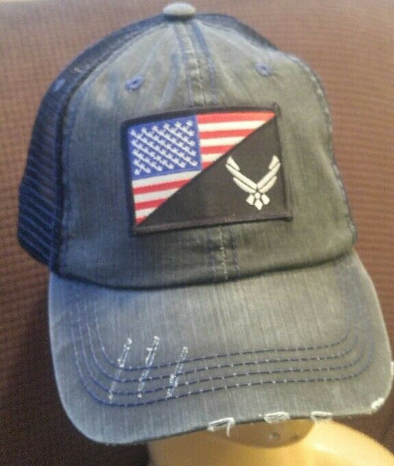 United States Air Force & Flag Distressed Baseball Cap Black Hat