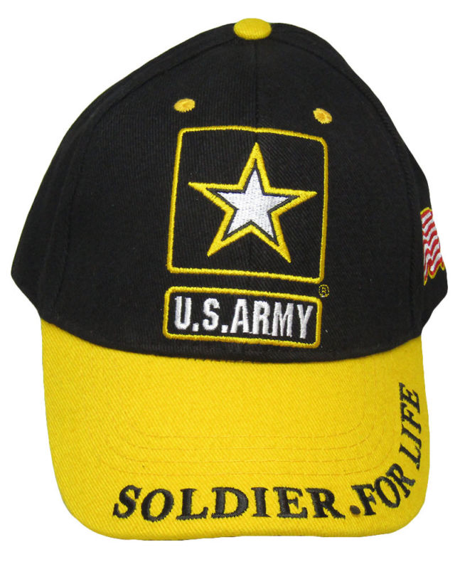 US Army Star Soldier For Life Guardian of Freedom Black Yellow Embroidered Cap