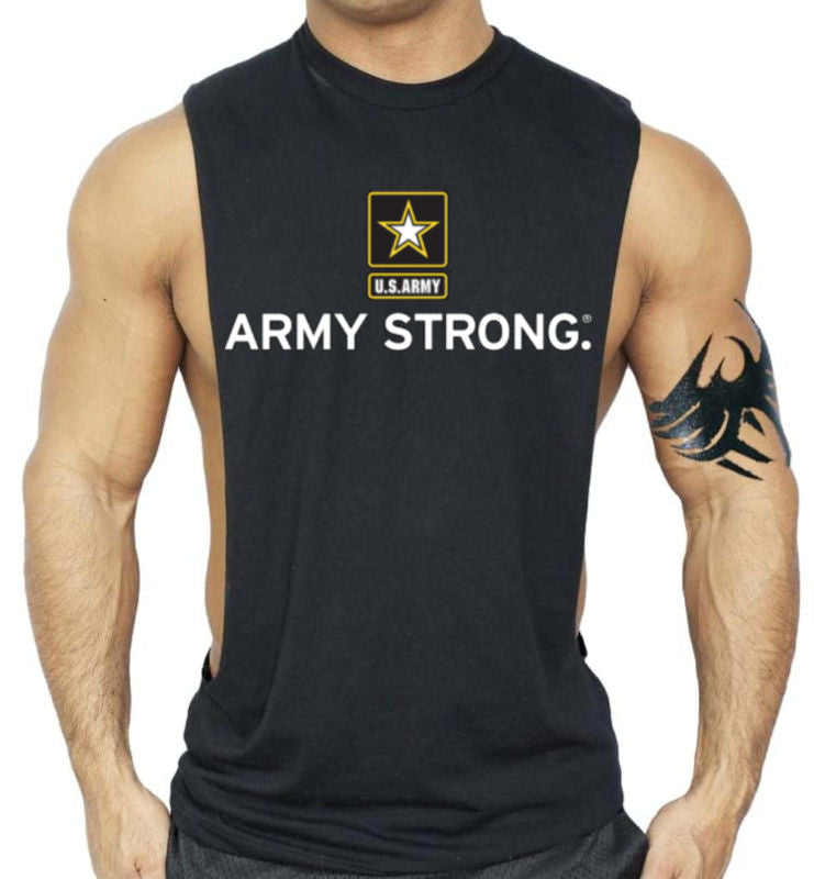 Men's US Army Strong Flag Black Workout Tank Top USA Beast Muscle Gym T Shirt