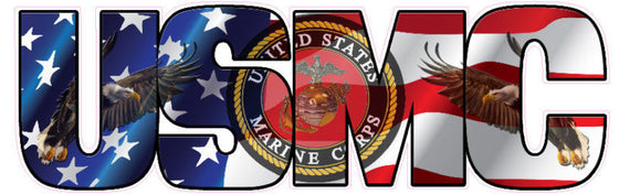 USMC Marine Corps American Flag Eagle Lettering Decal 8"