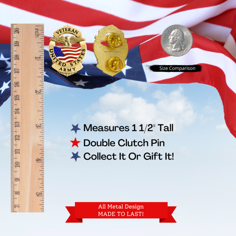 Army Veteran Pin - United States Military Lapel Pin - Gold Tone