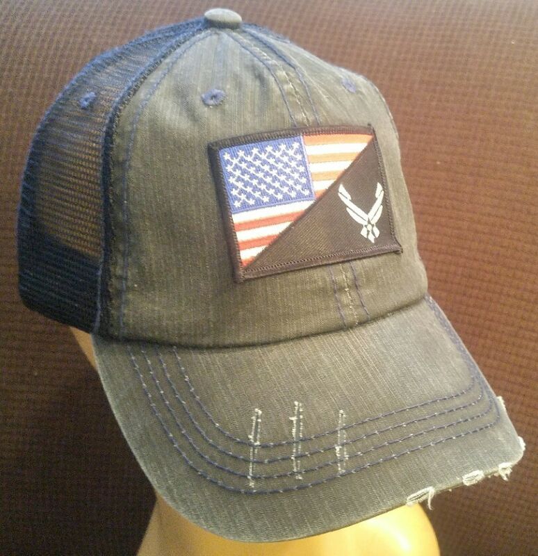 United States Air Force & Flag Distressed Baseball Cap Black Hat