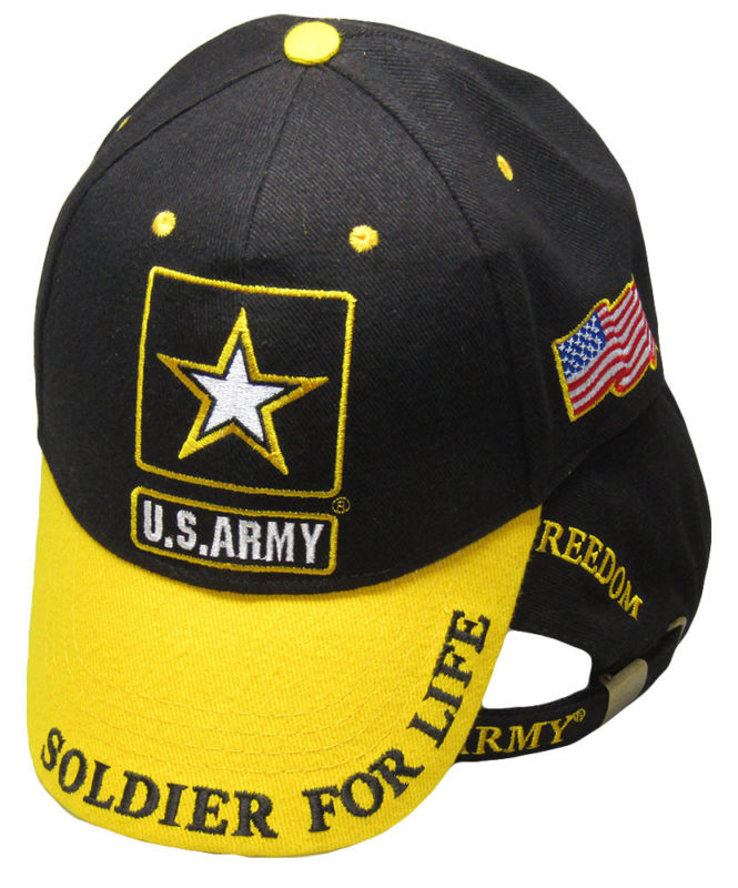 US Army Star Soldier For Life Guardian of Freedom Black Yellow Embroidered Cap