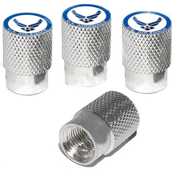 4 PCS/LOT Silver Billet Aluminum Knurled Tire Air Valve Stem Caps - USAF Air Force Logo