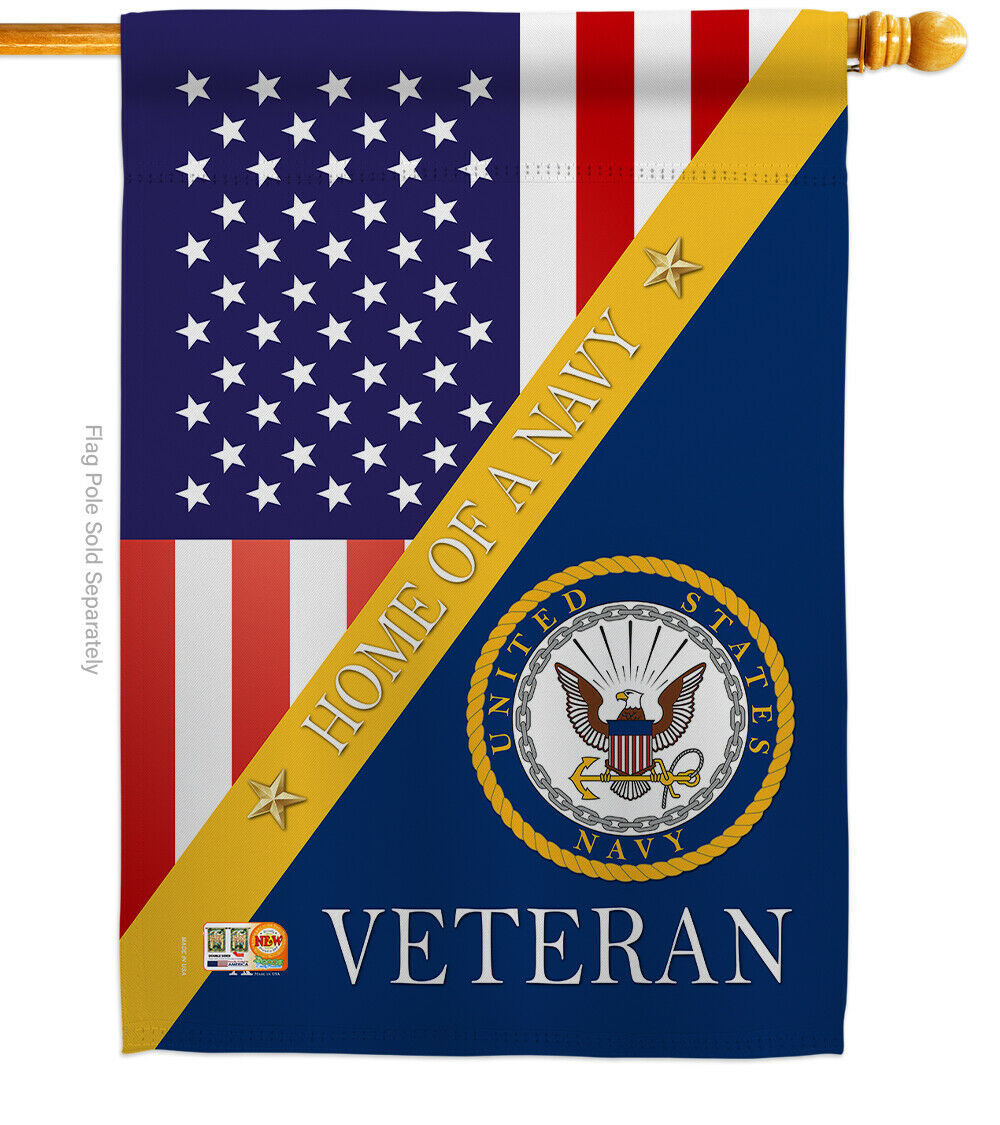Home Of Navy Garden Flag USN Armed Forces Military Veteran Gift Yard Banner