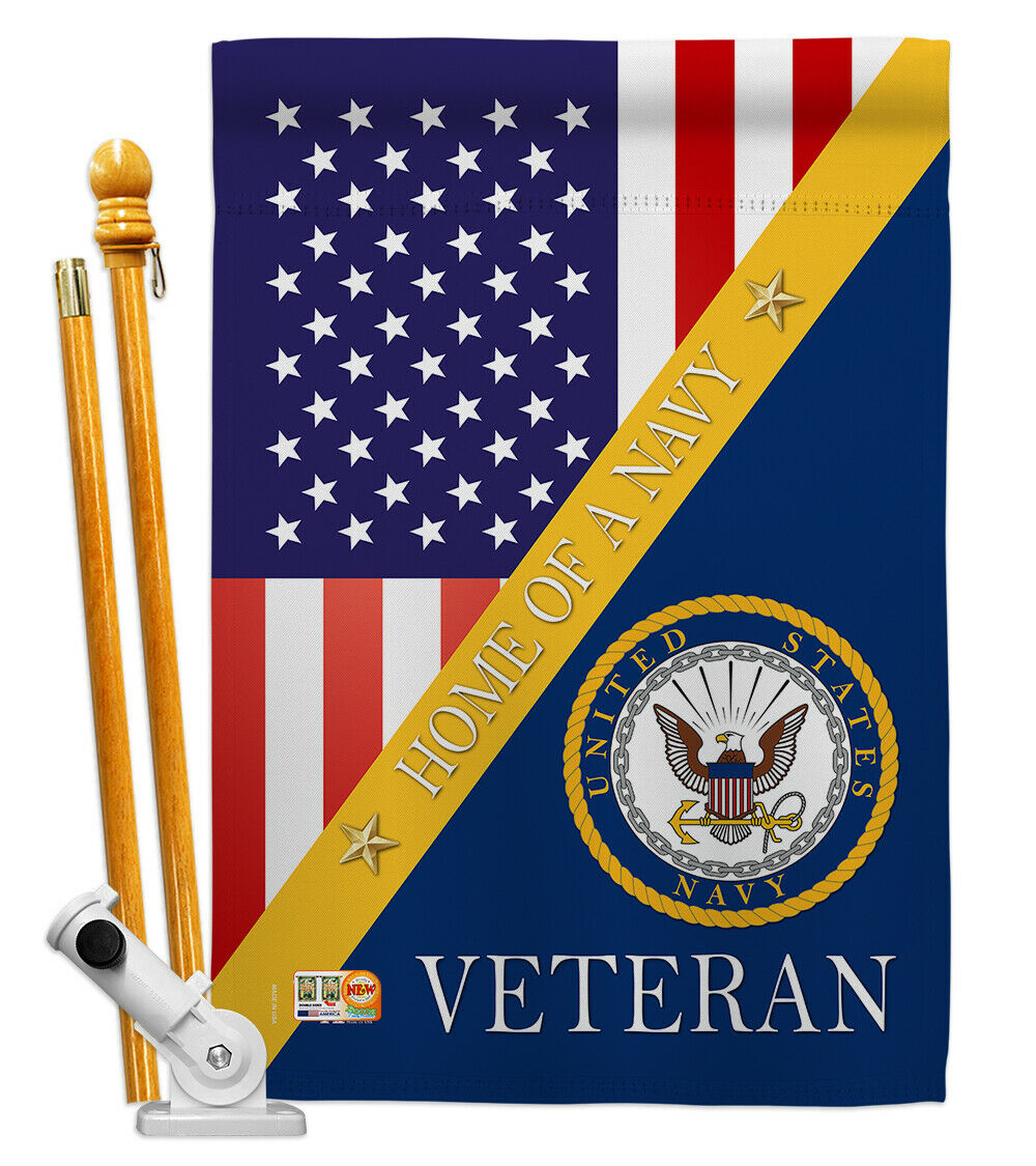 Home Of Navy Garden Flag USN Armed Forces Military Veteran Gift Yard Banner