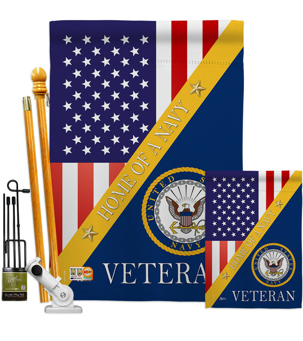 Home Of Navy Garden Flag USN Armed Forces Military Veteran Gift Yard Banner
